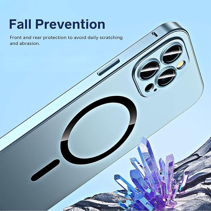 Magnetic Charging Aluminium Metal Bumper Matte Case Cover for iPhone, Alloy Magnetic Slim Case Camera Lens Protect for iPhone 14 Pro Max 13 12 (Textured Black, for iPhone 12 Pro Max)