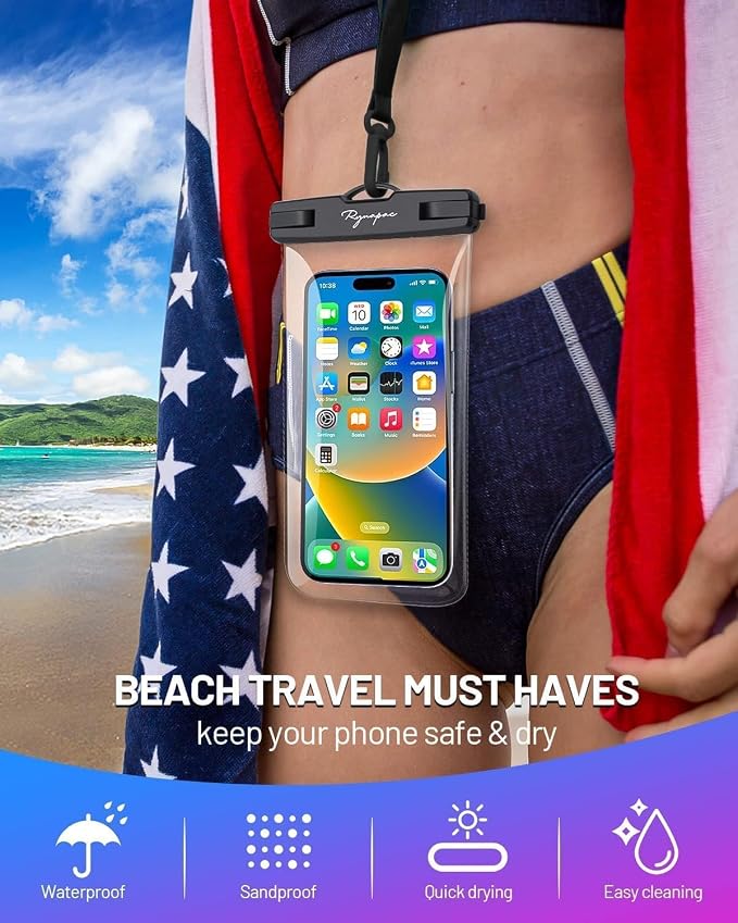 Rynapac IPX8 Waterproof Phone Pouch - 8.5in, 2 Pack Waterproof Phone Case for iPhone 17 16 15 Pro Max, Galaxy S26 S25 Ultra, Cellphone Dry Bag with Lanyard for Beach Vacation Travel Cruise Essentials