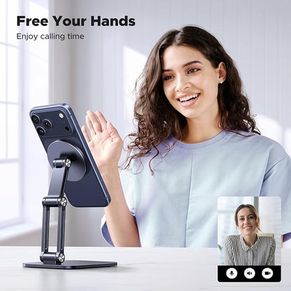 UGREEN Magnetic Phone Stand Compatible with MagSafe Holder for Desk Ergonomic Design Adjustable, Aluminum Cell Phone Stand Compatible for iPhone 17 Air 16 15 14 13 12 Pro Max and MagSafe Case, Grey
