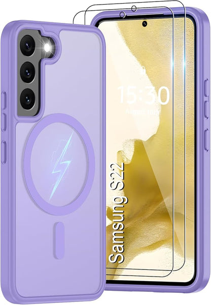 for Samsung Galaxy S22 Case [Compatible with Magsafe] Translucent Matte Magnetic Phone Case,Slim Thin Duty Shockproof Protection Cover with 2pc HD Screen Protector-Light Purple