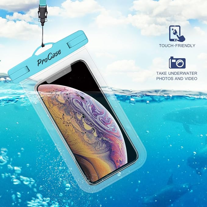 ProCase 2 Pack Waterproof Phone Pouch Case, 7" Universal Underwater Cellphone Dry Bag for iPhone 17 Air 16 15 14 13 Pro Plus Max 12 11, Galaxy S24 S23 S22 Ultra Pixel -Blue/Green