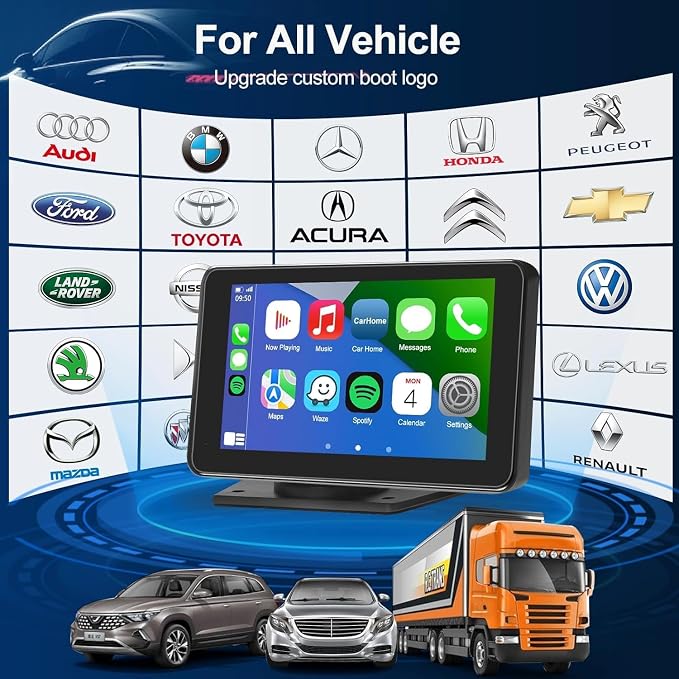 Wireless CarPlay & Android Auto Car Stereo - 7" HD Portable Touchscreen with Bluetooth 5.2, GPS Navigation, Mirror Link, Backup Camera, AUX & FM - Plug & Play for All Vehicles