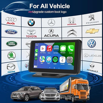 Wireless CarPlay & Android Auto Car Stereo - 7" HD Portable Touchscreen with Bluetooth 5.2, GPS Navigation, Mirror Link, Backup Camera, AUX & FM - Plug & Play for All Vehicles