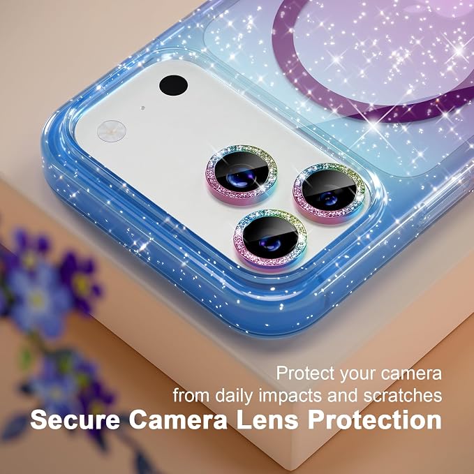 Choiche Magnetic for iPhone 17 Pro Max Case Compatible with MagSafe, Women Cute Glitter Sparkly Phone Case with Diamond Camera Lens Protectors, Military-Grade Drop Protection 6.9" (Blue/Purple)