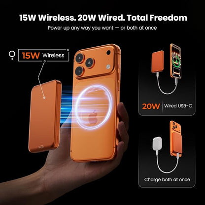Qi2 Certified Magnetic Power Bank 10000mAh, 15W Fast Wireless Charger, Ultra-Slim LiFePO4 Battery Pack with 20W PD USB-C, Portable Charger for iPhone 17-12, Apple Watch & AirPods
