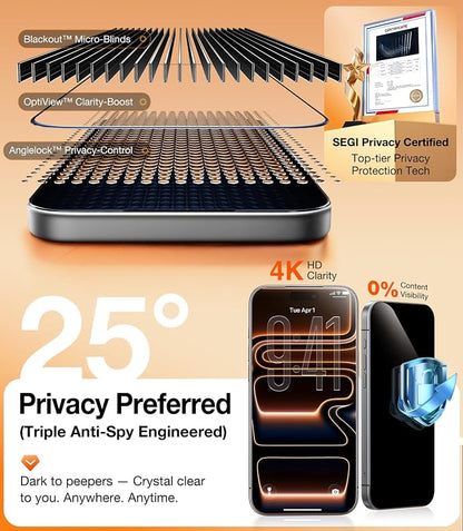 UltraGlass Ultra 9H+ Glass for iPhone 14 Pro Max Privacy Screen Protector [No.1 Military Grade Shatterproof & 100% Anti Spy] Glass Privacy Screen iPhone 14 Pro Max Tempered [Longest Durable], 2 Packs