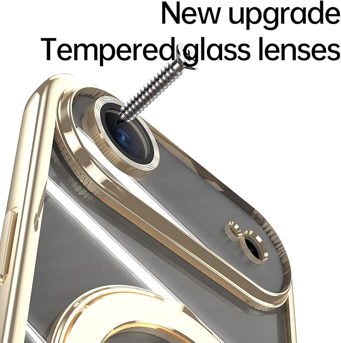 LXK Magnetic Invisible Stand for iPhone 17 Air Case 6.5" Compatible with MagSafe, Military-Grade Protection, with Camera Protector, Clear Scratch-Resistant Back Cover for iPhone 17 Air - Light Gold