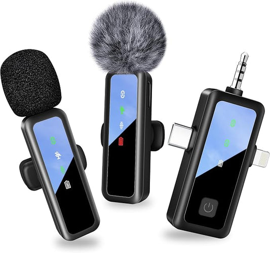 3 in 1 Wireless Lavalier Microphone for iPhone, Mini Lapel Mic with Mute/Reverb/Noise Reduction, for Android Phone, Camera, PC, Laptop, Video Recording, Streaming, Interview, Vlogs,100ft Range