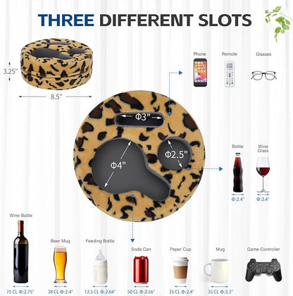 G GOOD GAIN Couch Cup Holder Pillow, Cute Sofa Drink Cup Holder Cozy Buddy | Desk Organizer for Mugs, Snacks, Phone, Makeup | Bed Caddy Tray for Car, Beach, Picnic, Boat, RV, Table (Cheetah)