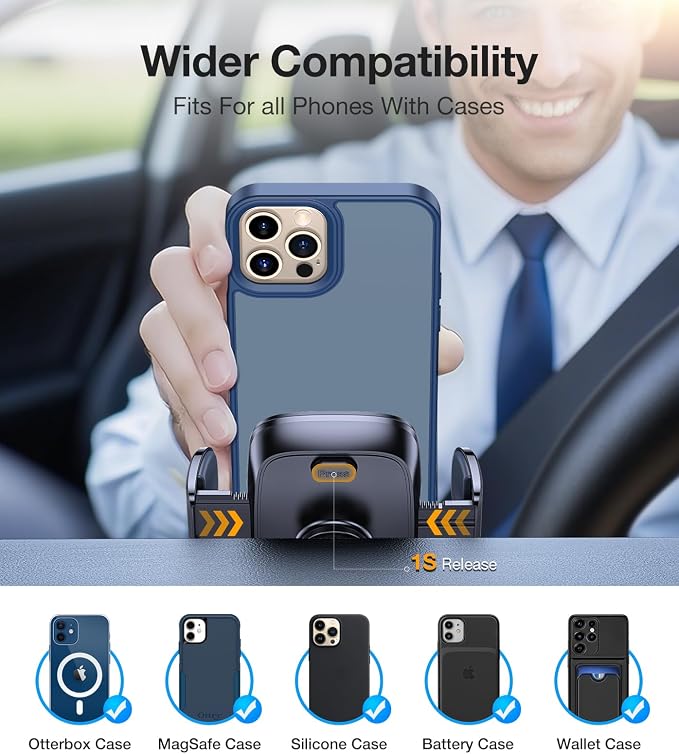 Coolpow 3-in-1 Car Phone Holder Mount【Strongest Suction & Military-Grade】Cell Phone Holders for Your Car Phone Holder Hands Free Camera Mount for for iPhone 17–12, Comfortable Natural Video Recording