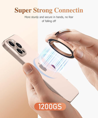 GVIEWIN Magnetic Phone Ring Holder, Compatible with MagSafe Phone Grip with Adjustable Stand, Magnet Phone Ring Kickstand for iPhone 17/16/15/14/13/12 Pro Max Plus Air/Other Phones (Clear/Orange)