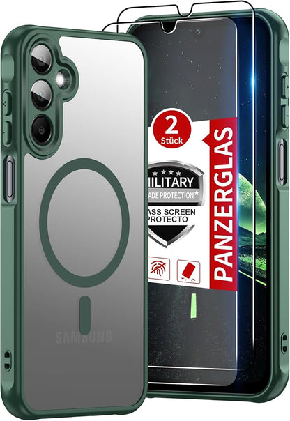 Pilaru for Samsung Galaxy A15 Case [Compatible with Magsafe] Translucent Matte Magnetic Phone Case,Slim Thin Duty Shockproof Protection Cover with 2pc Tempered Glass Screen Protector for A15-Green