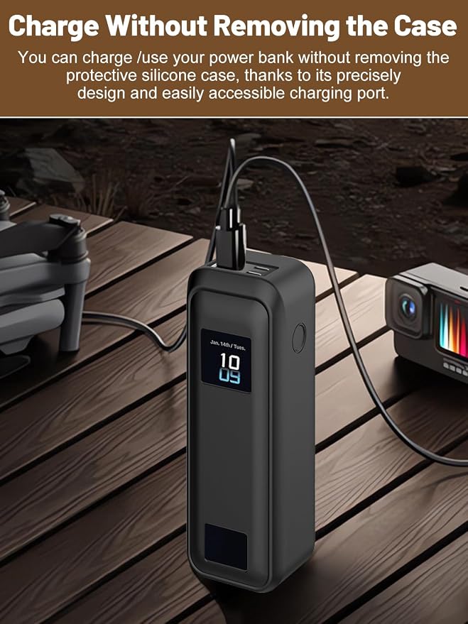 Silicone Protective Case Compatible with Anker Prime Power Bank 20,100mAh 3-Port Portable Charger, Full-Body Protective Cover with Precise Cutouts, Shockproof & Scratch-Resistant Sleeve (Black)