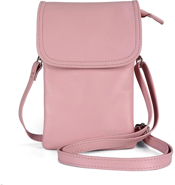 befen Genuine Leather Small Crossbody Bags for Women Cell Phone Bag Cross Body Purses,Silver Zipper