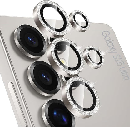 Tensea (3+2PCS Compatible with Samsung Galaxy S25 Ultra Camera Lens Protector, 9H Tempered Glass Camera Cover Screen Protector Metal Individual Ring [Installation Tray][Case Friendly]