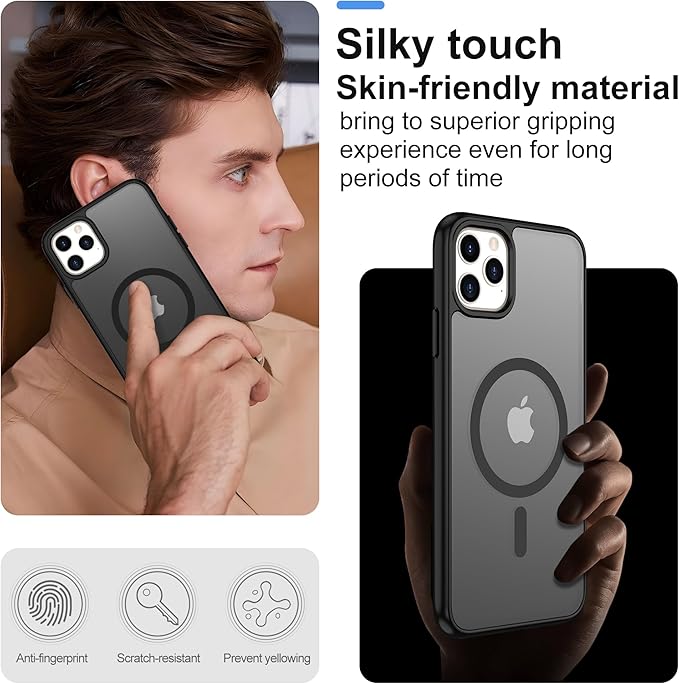 Pilaru for iPhone 11 Pro Max Case [Compatible with Magsafe] Translucent Matte Magnetic Case with Screen Protector,SlimThin Shockproof Military Grade Drop Protection Cover for iPhone 11 ProMax-Black