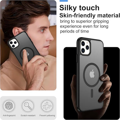 Pilaru for iPhone 11 Pro Max Case [Compatible with Magsafe] Translucent Matte Magnetic Case with Screen Protector,SlimThin Shockproof Military Grade Drop Protection Cover for iPhone 11 ProMax-Black