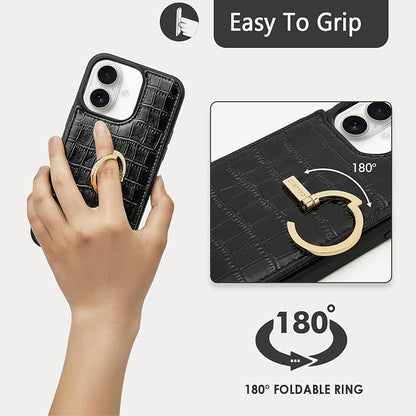 CUSTYPE Compatible with iPhone 17 Wallet Case with Card Holder,180°Ring Holder Kickstand Card Slots Case,PU Leather Protective Case for iPhone 17 6.3 inch-Black