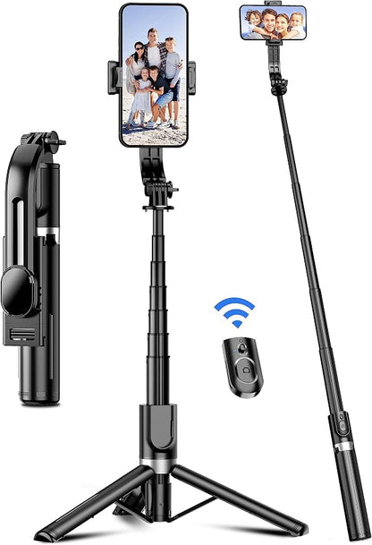 41'' Selfie Stick Tripod, Extendable Portable 4 in 1 Aluminum Phone Tripod with Wireless Remote 360° Rotation Travel Smartphone Tripods Stand Compatible with iPhone 17/16/15/14/Android (Black)