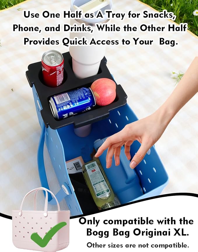 Top Cup Phone Holder Tray Storage Lid for Stanley Compatible with Bogg Bag XL Cover, Cup Organizer Holder Waterproof Silicone Multifunctional Storage Box for Outdoor Beath Camping Travel (Black, L)