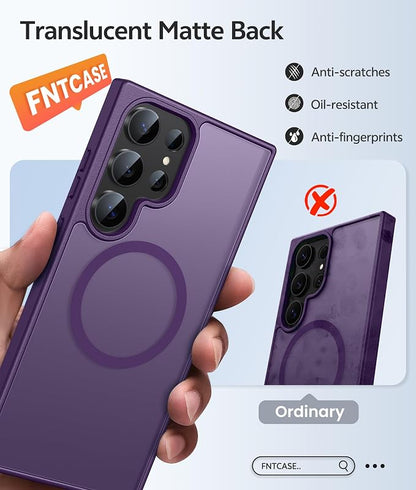 FNTCASE for Samsung Galaxy S23 Ultra Case, Compatible with Magsafe Purple | Translucent Matte Magnetic Back, 14FT Military Grade Drop Protection, Shockproof Protective Phone Cover