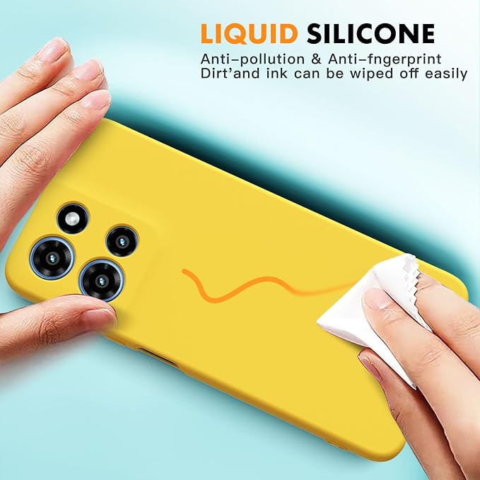 for Motorola Moto G 2025 Case, 2 Pack Tempered Glass Screen Protectors, Soft TPU Liquid Silicone Shockproof Gel Case-Yellow