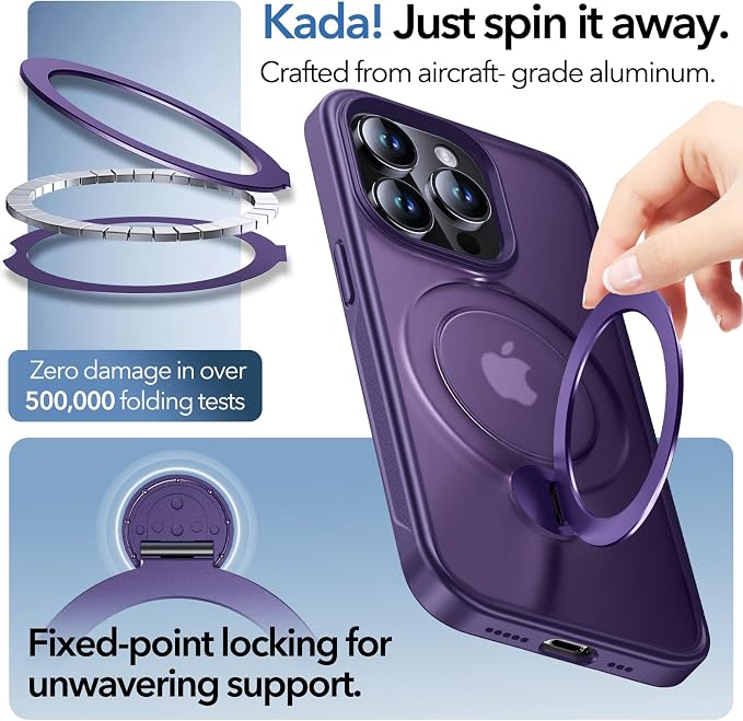 Anqrp 360° All-in-ONE Stand Case for iPhone 14 Pro with Rotatable Magnetic Kickstand Ring Holder, Compatible with MagSafe, MIL-Grade Shockproof iPhone 14 Pro Phone Case Cover 6.1" Purple