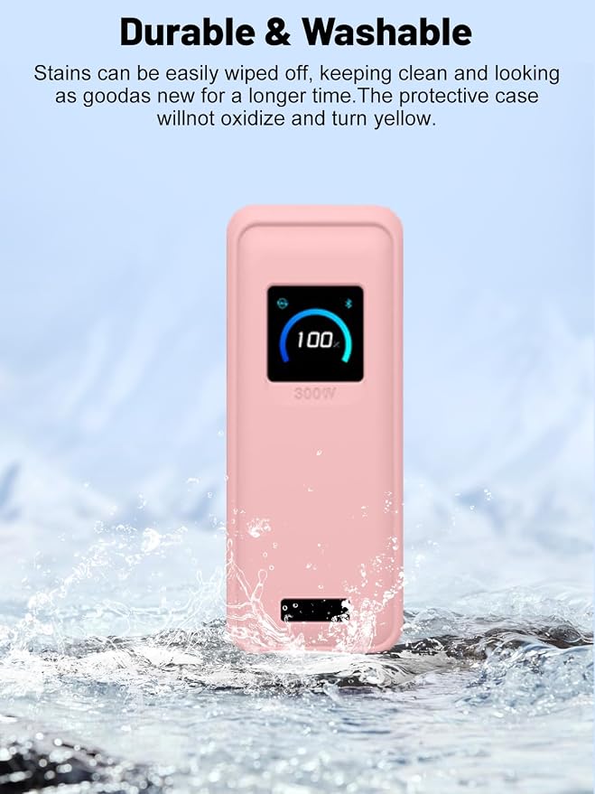 Silicone Protective Case Compatible with Anker Prime Power Bank 26,250mAh 300W, Shockproof Cover with LCD Display Visible, Anti-Lost Strap, Precision Cutouts for 3-Port Charger(Pink)