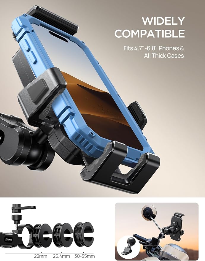 JOYROOM Aluminum Alloy Motorcycle Phone Holder, Metal Motorcycle Phone Mount with Vibration Dampener, for Bike Bicycle Scooter ATV/UTV, Compatible with iPhone, Samsung, All Cell Phones