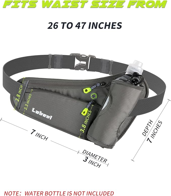 Running Belt, Waterproof Hydration Belt with Water Bottle Holder Hiking Walking Waist Pack Reflective Adjustable Fanny Pack Compatible for Phone Waistband Outdoor
