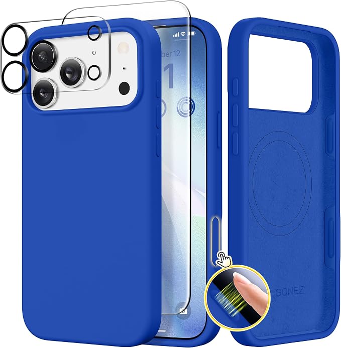 GONEZ Magnetic for iPhone 17 Pro Max Case, Compatible with MagSafe, [Screen Protector + Camera Lens Protector], Liquid Silicone Anti-Scratch Shockproof Protective Phone Case 6.9 inch, Klein Blue