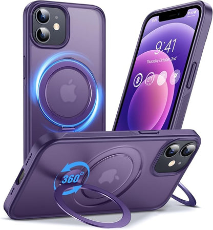 Anqrp 360° All-in-ONE Stand Case for iPhone 12/12 Pro Case with Rotatable Magnetic Kickstand Ring Holder, Compatible with Mag-Safe, MIL-Grade Shockproof iPhone 12/12 Pro Phone Cover 6.1", Purple