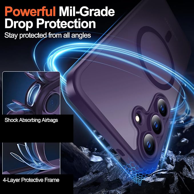 MOZOTER for Samsung Galaxy S25 FE Case,[Compatible with MagSafe] Purple | [12Ft Military Dropproof][2*Screen Protector]Translucent Shockproof Holsters Case for S25 FE-Purple