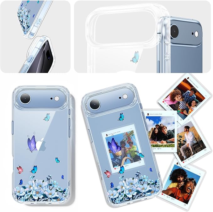 3 in 1 for iPhone Air Case Clear Printed Design | Yellowing-Resistant Acrylic Back, Screen Protector *1 & Camera Lens Protector*1, Military-Grade Protection
