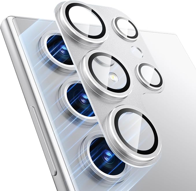 for Samsung Galaxy S24 Ultra Camera Lens Protector, [Full Protection] [Powerful Strength Adsorption] Matte Alloy Metal Ring Glass Camera Screen Protector for Galaxy S24 Ultra,Silver