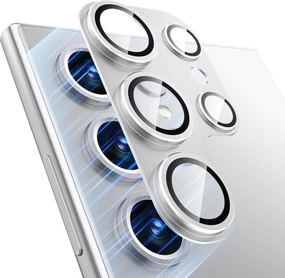 for Samsung Galaxy S24 Ultra Camera Lens Protector, [Full Protection] [Powerful Strength Adsorption] Matte Alloy Metal Ring Glass Camera Screen Protector for Galaxy S24 Ultra,Silver