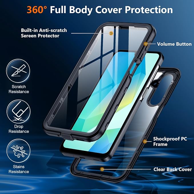 SPIDERCASE for Samsung Galaxy A16 5G Case Waterproof,Built-in Screen & Camera Lens Protector [IP68 Underwater][12FT Military Shockproof] Full Body Protection Phone Case,Black/Clear