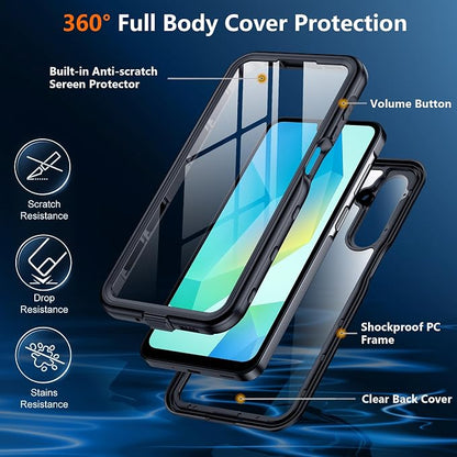 SPIDERCASE for Samsung Galaxy A16 5G Case Waterproof,Built-in Screen & Camera Lens Protector [IP68 Underwater][12FT Military Shockproof] Full Body Protection Phone Case,Black/Clear
