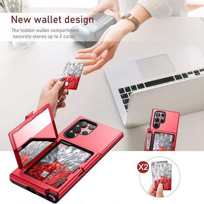 WeLoveCase Samsung Galaxy S22 Ultra Case Wallet Case with Credit Card Holder & Hidden Mirror, All-Round Protection Shockproof Phone Cover Designed for Samsung Galaxy S22 Ultra, 6.8 Inch Red