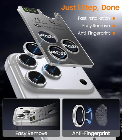iGluz 2 Pack Anti-Reflection Camera Lens Protector for iPhone 17 Pro Max/iPhone 17 Pro [98% Transmittance][1-Step Installation][Strong Adsorption] 9H Shatterproof Tempered Glass-Silver