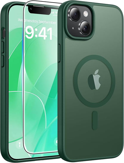 FNTCASE for iPhone 14 Plus Case: for iPhone 15 Plus Magnetic Matte Textured Military Grade Drop Protection Translucent Cell Phone Cover - Slim Shockproof Protective Bumper Phonecase
