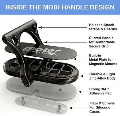 Patented 3-Finger Phone Grip & Stand - Comfortable & Secure Loop Holder for iPhone & Android - Ultra-Slim Zinc Alloy - Magnetic Mount Ready - Cell Phone Ring Alternative [Black Chrome]