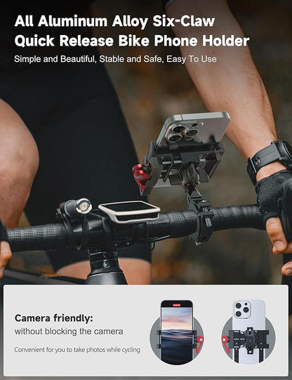 Tiakia Bike Phone Mount Holder, Aluminum Motorcycle Phone Mount, Handlebar Mounted Cell Phone Holder for Bike, 360° Rotation, Universal Bicycle Phone Mount for 4.5-7 Inch Phones (Upgrade-Black Red)