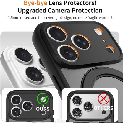 Magnetic iPhone Case [Compatible with MagSafe], Shockproof Translucent Matte Phone Case for iPhone 17 Pro Max, iPhone 17 Pro (with 360° Rotatable Ring Holder Stand) (Black, iPhone 17 Pro)