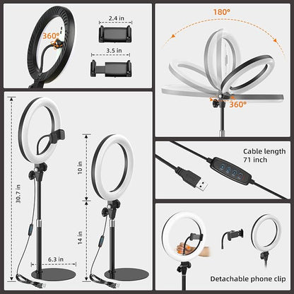 10'' Desk Ring Light with Stand – Zoom Lighting with Phone Holder for Computer・Video Calls・Conference – CRI95 LED Adjustable Circle Light, 10'' Large Lamp Head, Content Creator Friendly