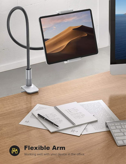 Lamicall Gooseneck Tablet Holder Mount : Flexible Arm Clip Tablet Stand for Bed, Desk Mount Gifts, Compatible with iPad Pro 11", Mini Air, Galaxy Tabs More 4.7 to 10.5" Phones and Tablets
