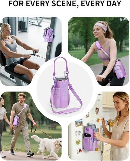 sportsnew Magnetic Gym Bag for Women Men, Water Bottle Carrier Holder with Strap & Phone Pockets for 40oz Tumbler with Handle, 4 Built-in Magnets Small Gym Bag for Sports, Workout, Fitness, Walking