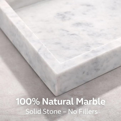 Natural White Marble Tray for Bathroom | Kitchen | Vanity | Desktop, Stone Organizer for Coffee Table, Dresser, Nightstand, Candles, Soap, Towel, Plant, Jewelry (12" x 8"), Rectangular