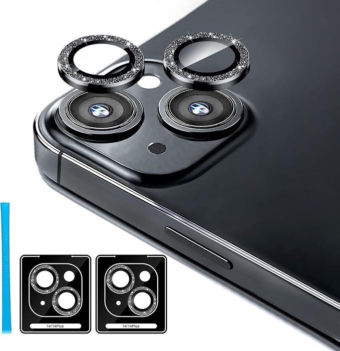 Jeluse 2X2 Pack Camera Lens Protector for iphone 14 Plus for iphone 14, 9H Tempered Glass Screen Protector Cover [Alignment Kit Eazy installation] Metal Individual Ring