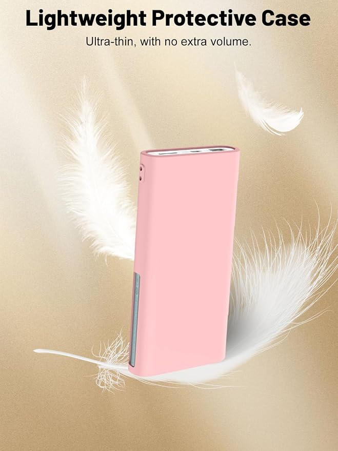 Silicone Protective Case Compatible with OnePlus SuperVooc Power Bank 12,000mAh All-Port Portable Charger, Full-Body Protective Cover with Precise Cutouts, Shockproof & Scratch-Resistant Sleeve (Pink)